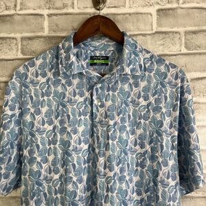 Ben Hogan Performance Coastal Blue All Over Leaf Print Golf Polo Shirt Medium